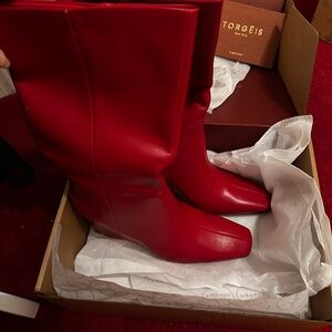 Torgeis Women's Milan Mid Calf Dress Boots in Red